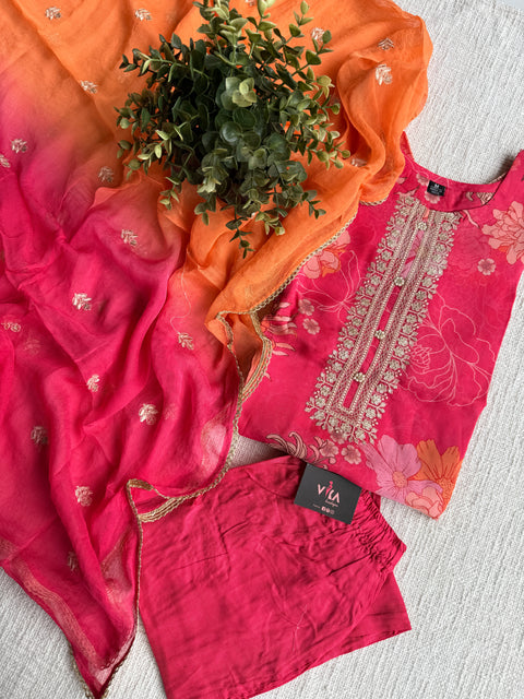 Printed organza readymade suit set