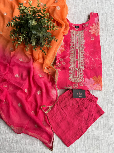 Printed organza readymade suit set