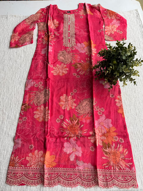 Printed organza readymade suit set