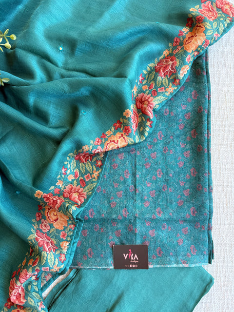 Printed semi raw silk salwar suit set