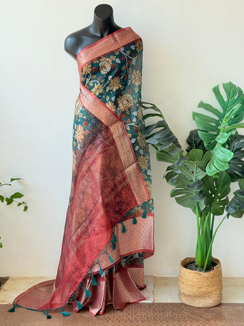 Floral printed pure Organza silk saree