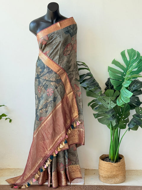 Kalamkari printed Munga silk saree