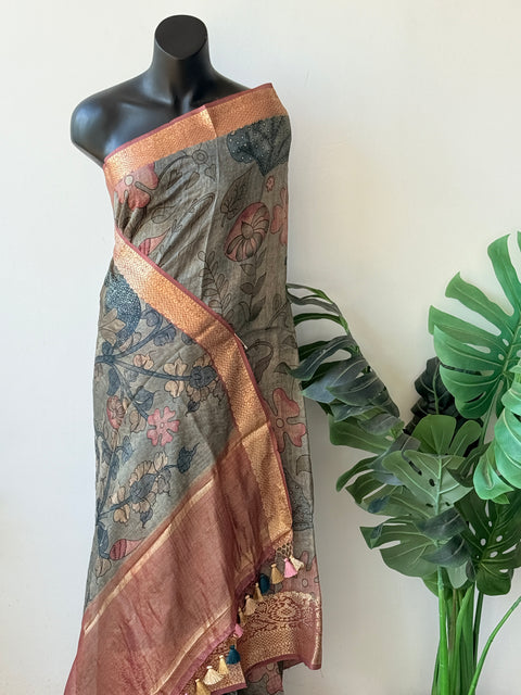 Kalamkari printed Munga silk saree