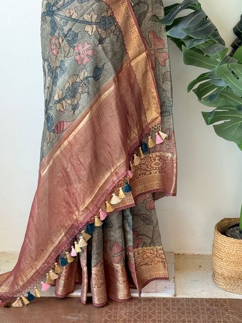 Kalamkari printed Munga silk saree