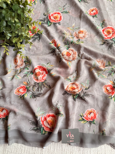 Floral printed georgette saree