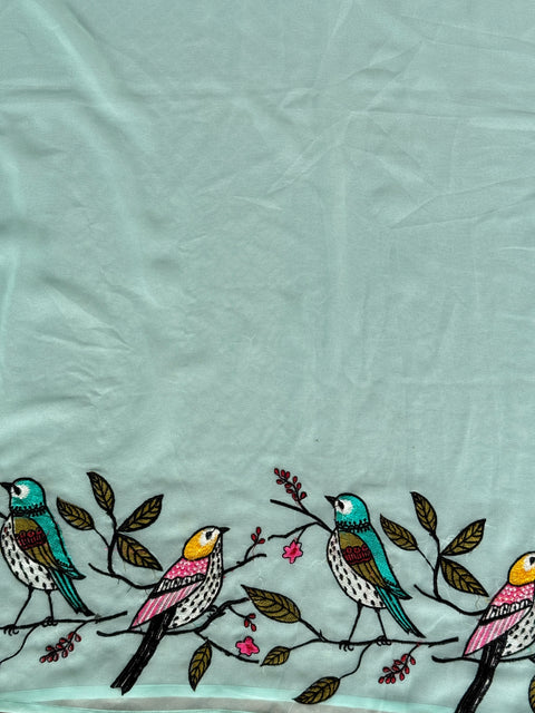 Sky Blue bird emb georgette saree