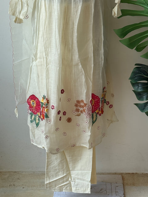 Colourful emb mul chanderi suit set