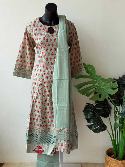 Floral printed cotton anarkali suit set