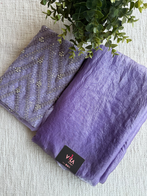 Lavender shiny tissue organza saree