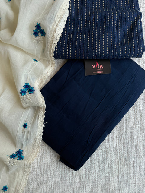Navy Blue Silk cotton suit set