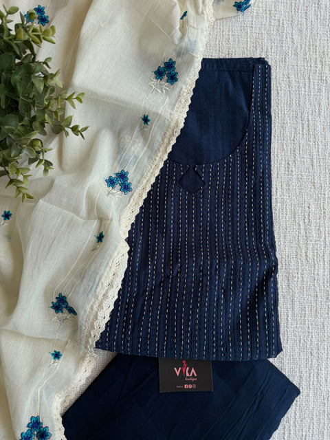 Navy Blue Silk cotton suit set