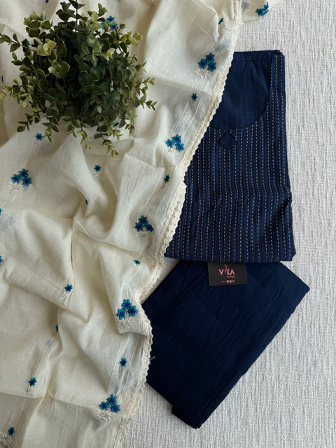 Navy Blue Silk cotton suit set