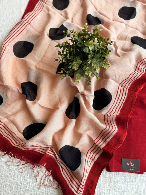 Red cotton suit with linen dupatta