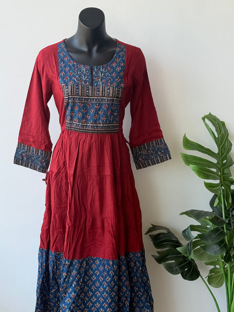 Red ajrakh printed long Gown