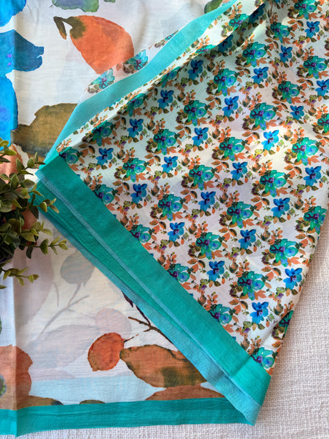 Digital printed satin crepe saree