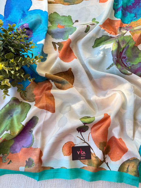 Digital printed satin crepe saree