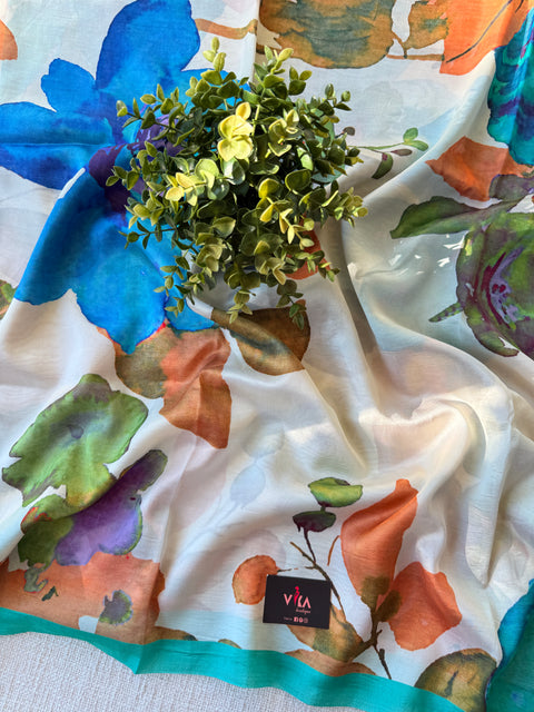 Digital printed satin crepe saree