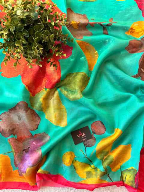 Digital printed satin crepe saree
