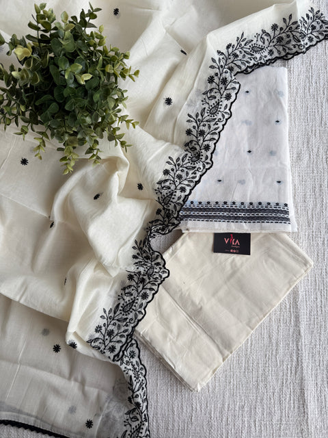White and black combo cotton suit set