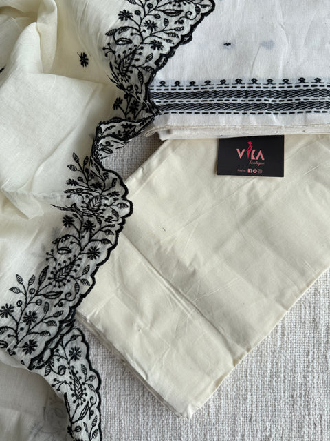 White and black combo cotton suit set
