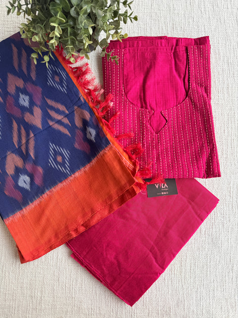 Silk cotton set with ikat cotton dupatta