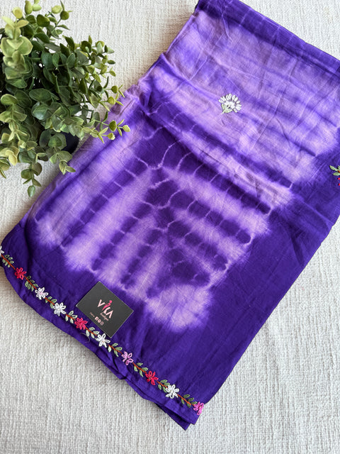Hand emb mul cotton shibori saree