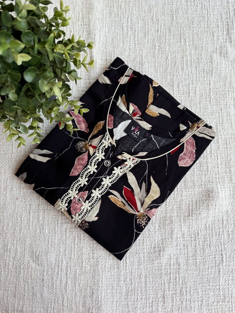 L and XL size Soft Rayon Nighty - Black