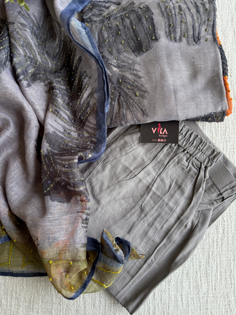 Grey linen cotton grey suit set