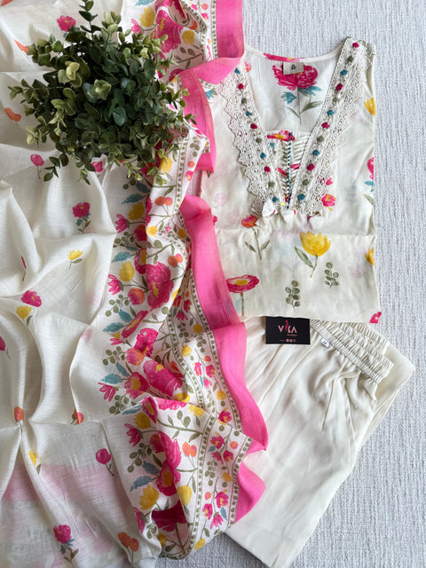 Floral printed modal silk suit set