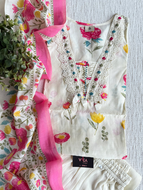 Floral printed modal silk suit set