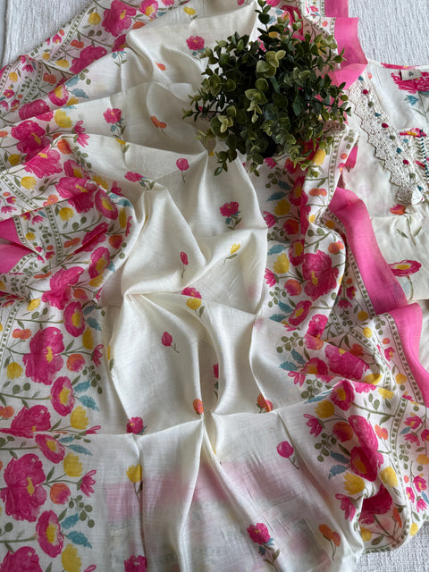 Floral printed modal silk suit set
