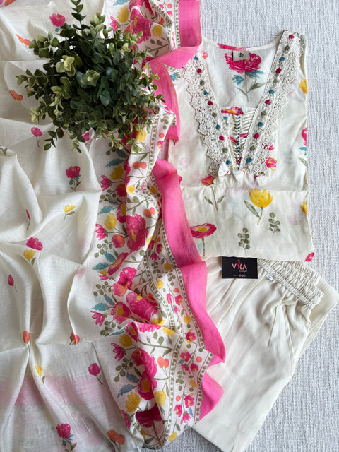 Floral printed modal silk suit set