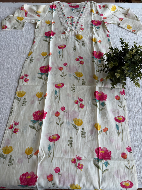 Floral printed modal silk suit set
