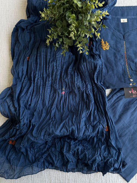 Floral emb slub cotton suit set