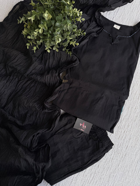 Black Floral emb mul cotton suit set
