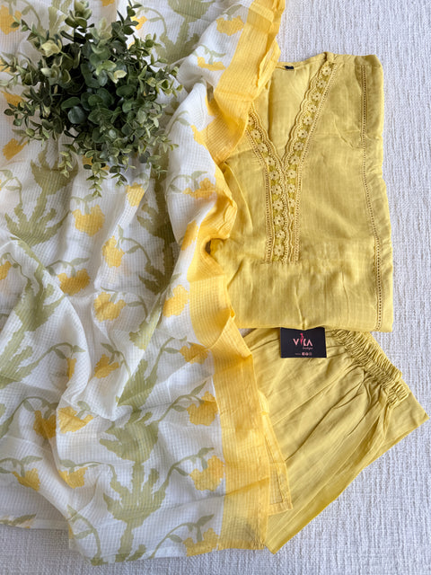 Yellow pure cotton suit set