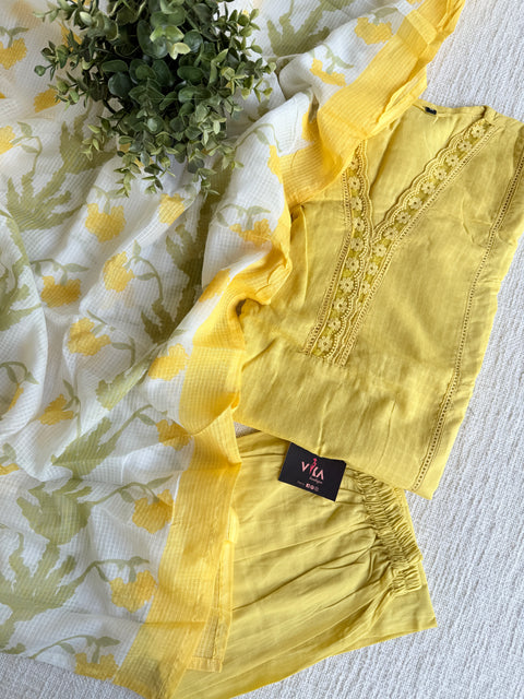 Yellow pure cotton suit set