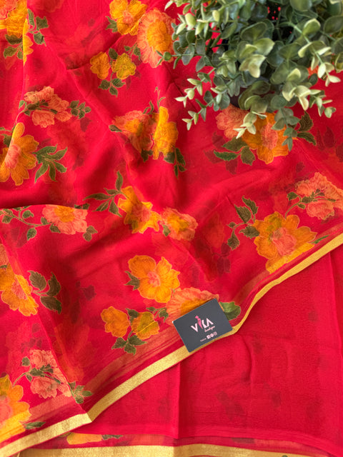 Floral Printed pure chiffon saree