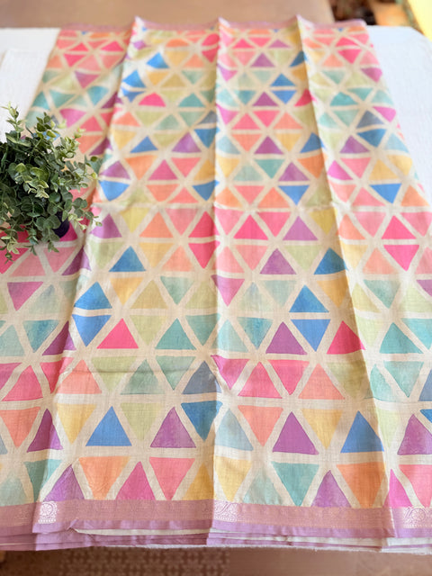 Digital printed raw tussar silk saree