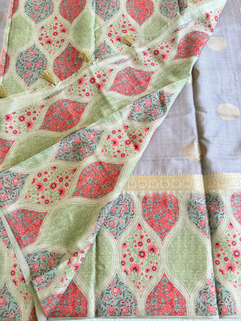 Coin bhutta digi border raw tussar saree