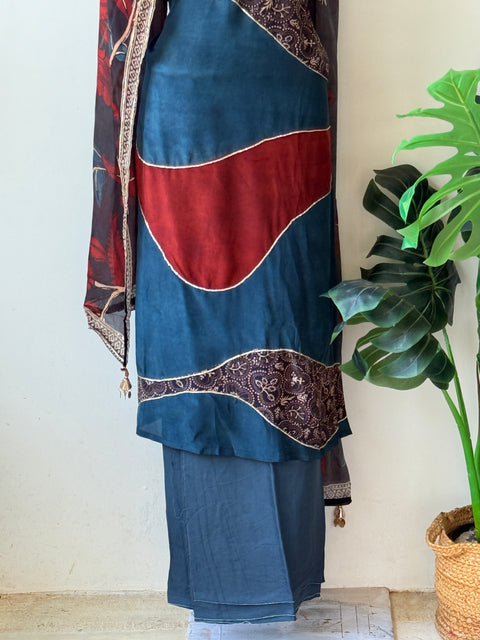 Ajrakh Printed Russian silk suit material