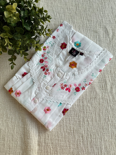 XXL embroidery cotton nighty-white
