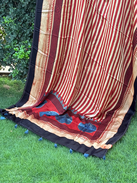 Ajrakh printed modal silk Dupatta