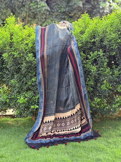 Ajrakh printed modal silk Dupatta