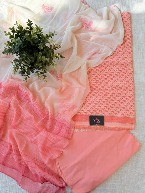 Peach printed cotton salwar suit material