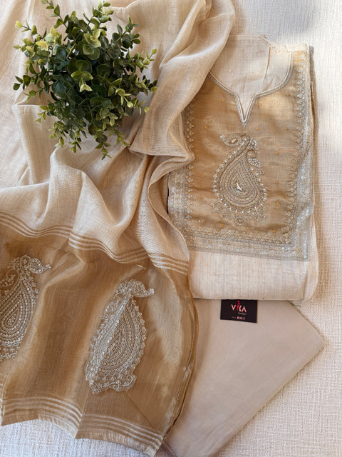 Beige silk cotton salwar suit material