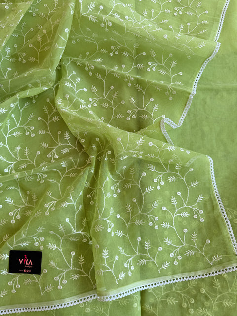 Supernet embroidered saree