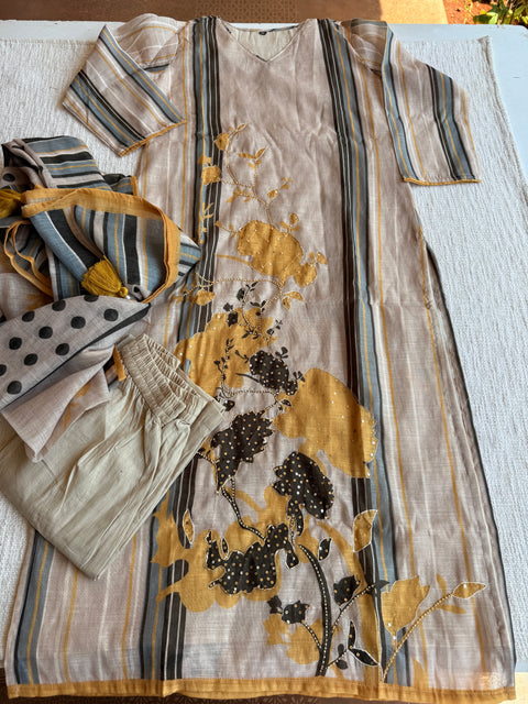 Striped and floral printed Ready suit set