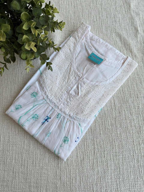 Yoke Pastel emb pure cotton nighty - Peach