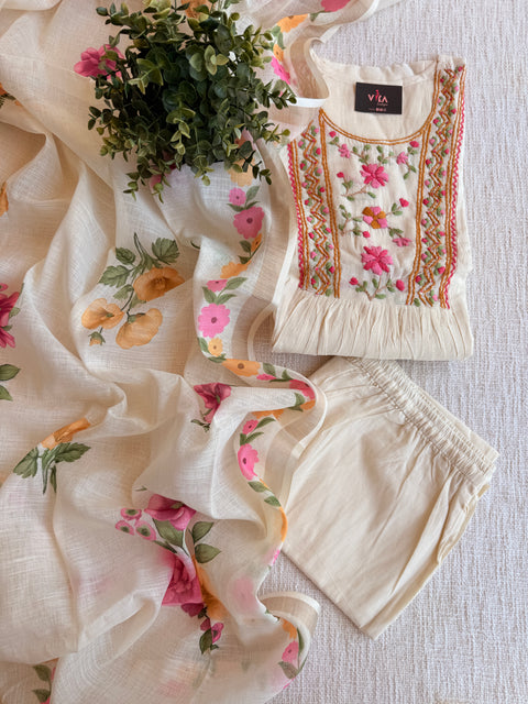 Cream chanderi Ready suit set